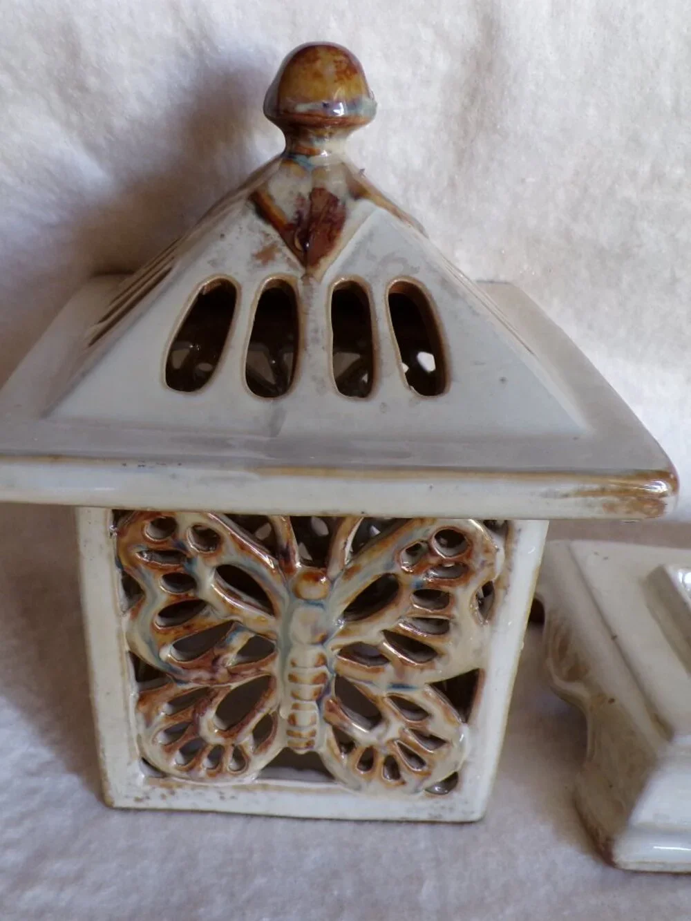 Ceramic Pagoda Style Candle Holder Butterflies